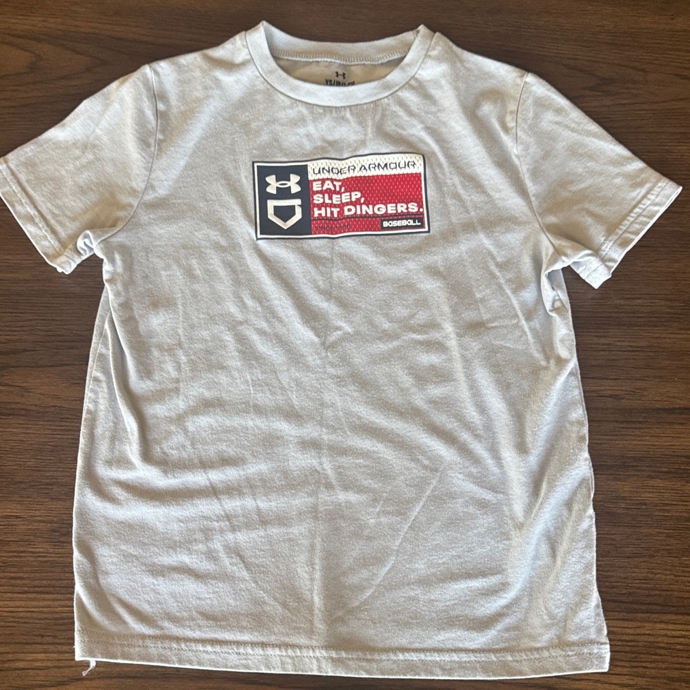 Under Armour White Short-Sleeve Tee with Red & Black Chest Graphic